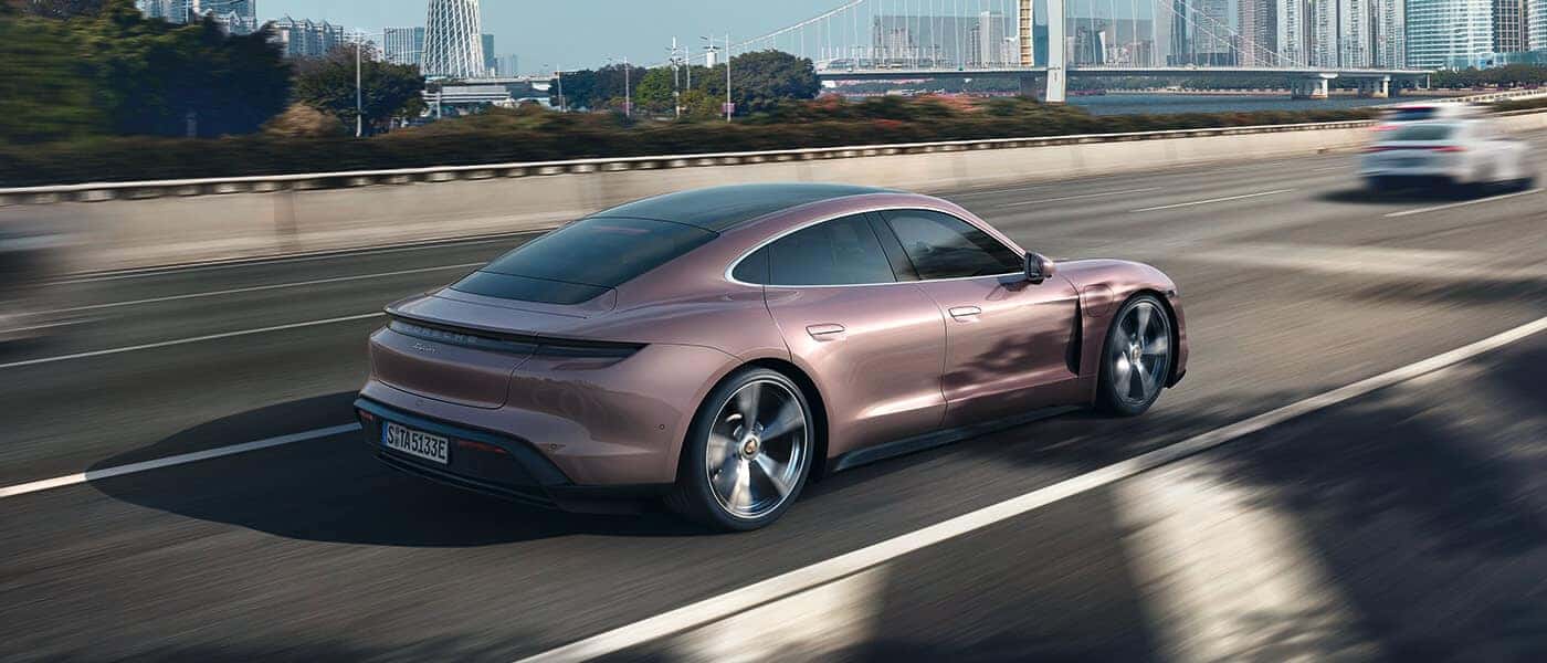2021 Porsche Taycan driving on the highway