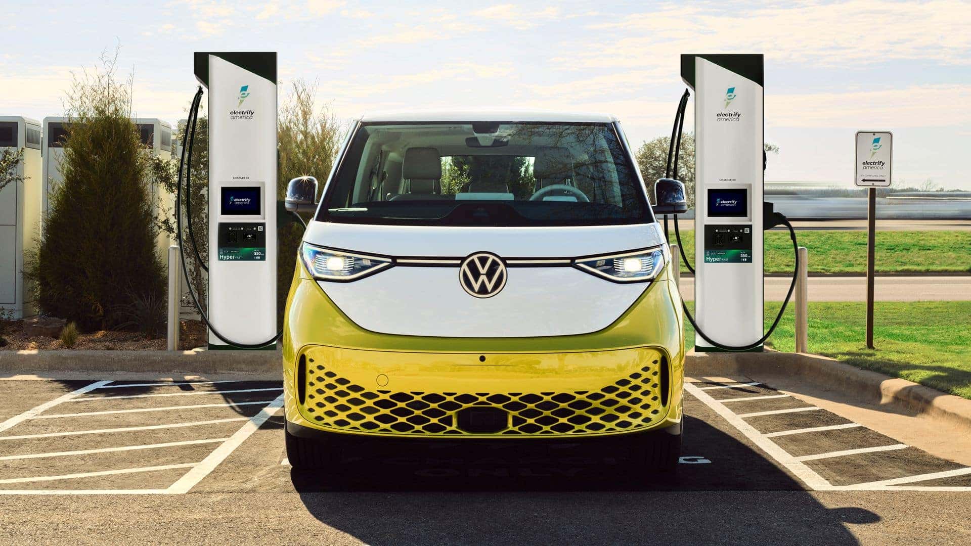 The All-Electric 2025 Volkswagen ID.Buzz, Parked At An American Charger