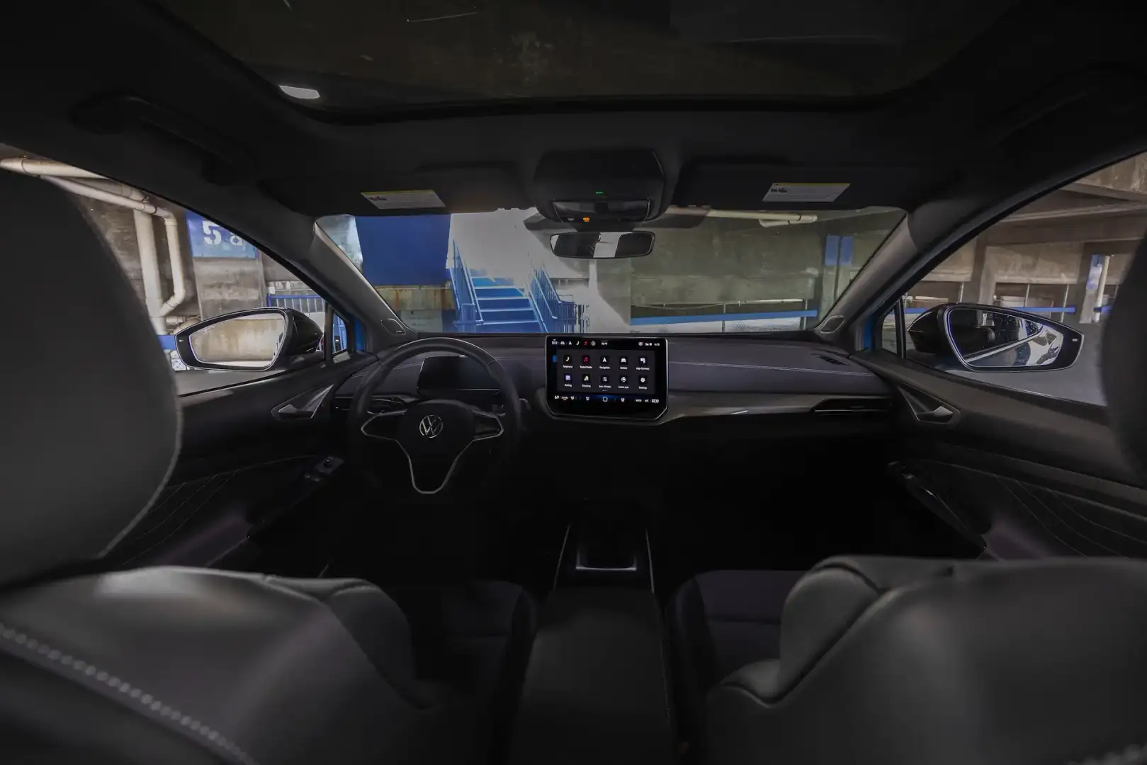 interior view of 2025 VW ID.4 driver seat and media console