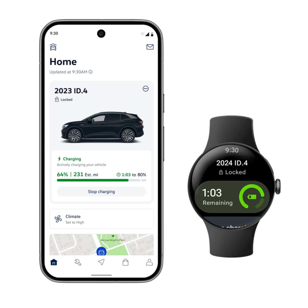 The 2023 ID.4 Connected To The myVW app, Which Displays Car Statistics And Remote Key Functions