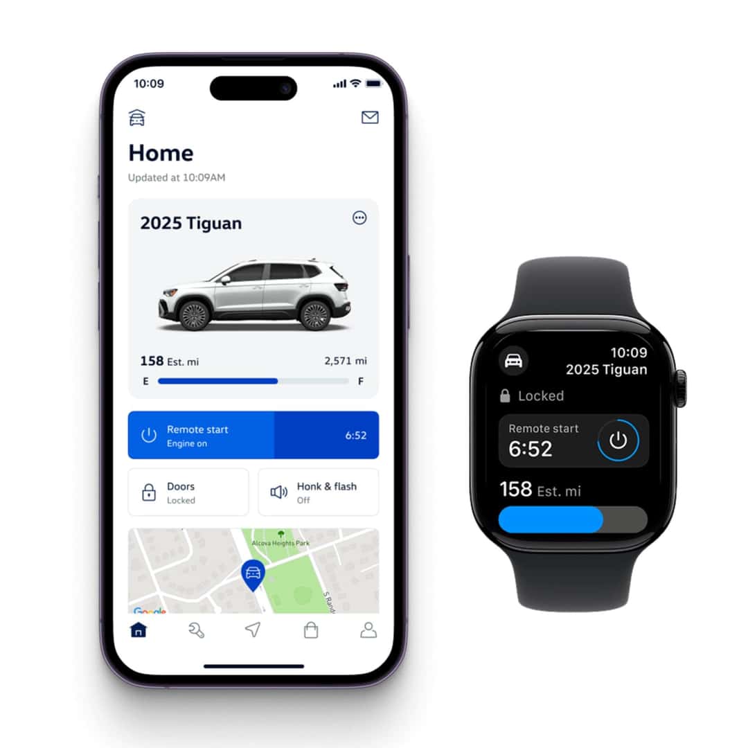 A Reliable Phone And Smartwatch Securely Connected To A 2025 Tiguan, Displayed On A User-Friendly User-Interface