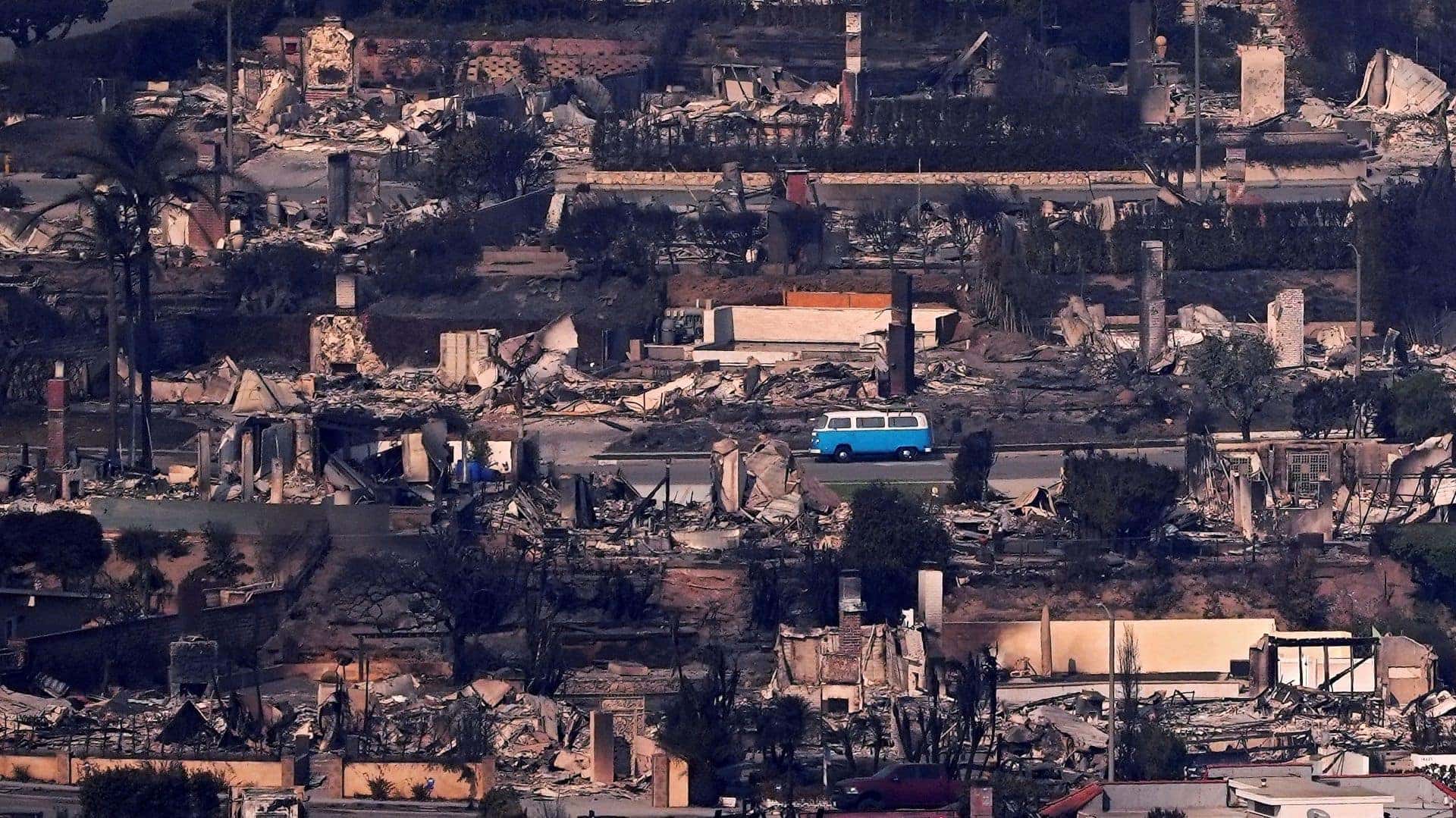 A Surviving Volkswagen Type 2 Bus, Surrounded By A California Wildfire's Carnage