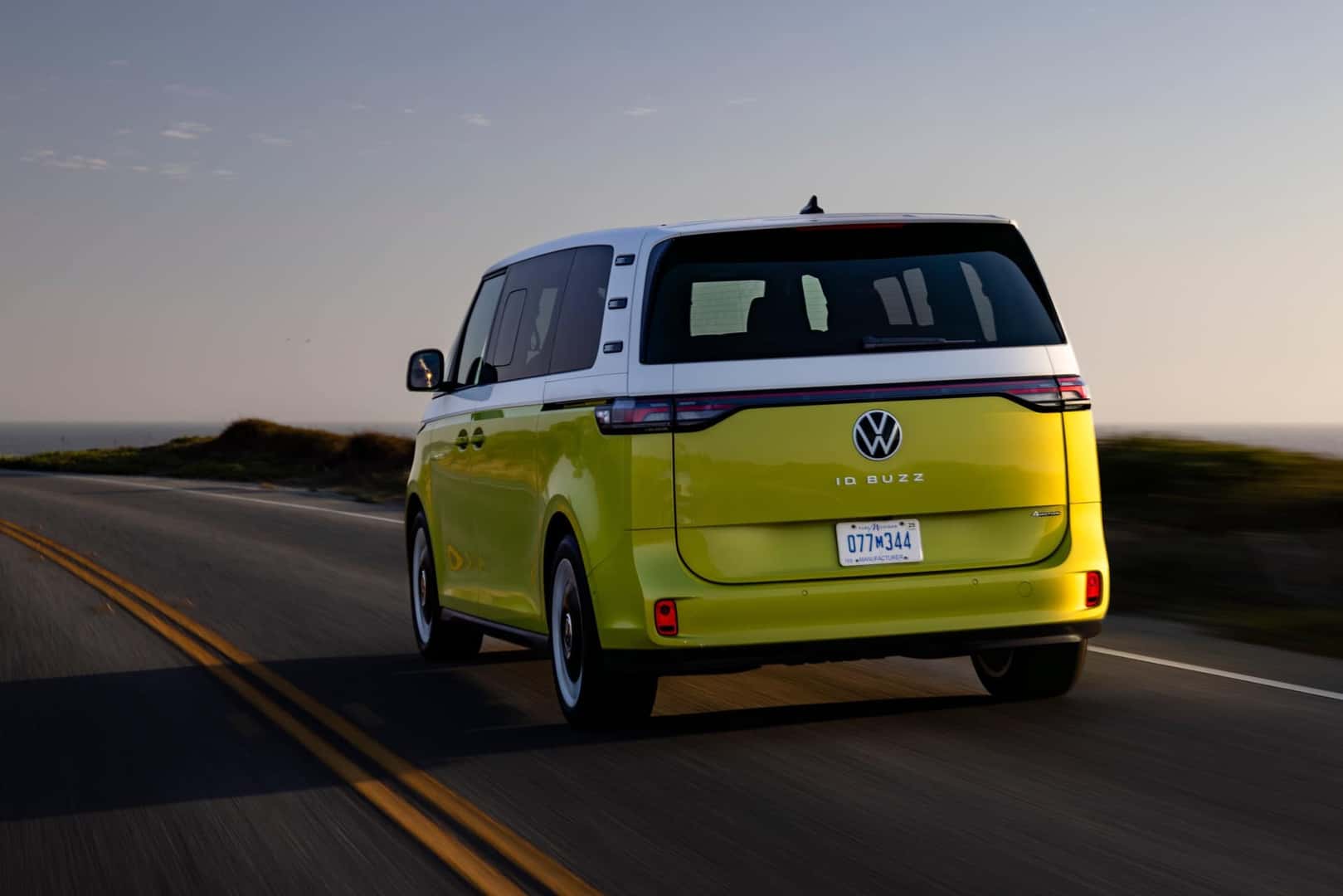 2025 Volkswagen ID Buzz rear in Pomelo Yellow and Candy White