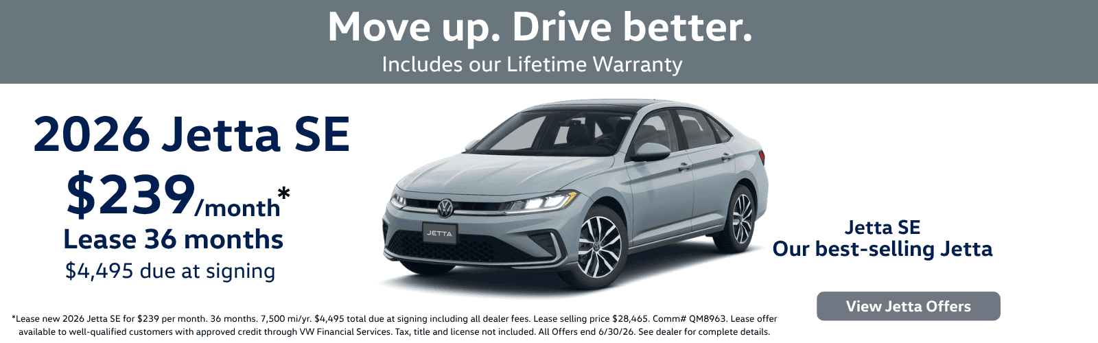 Drive Better. Lease 2026 Jetta SE for $239 per month