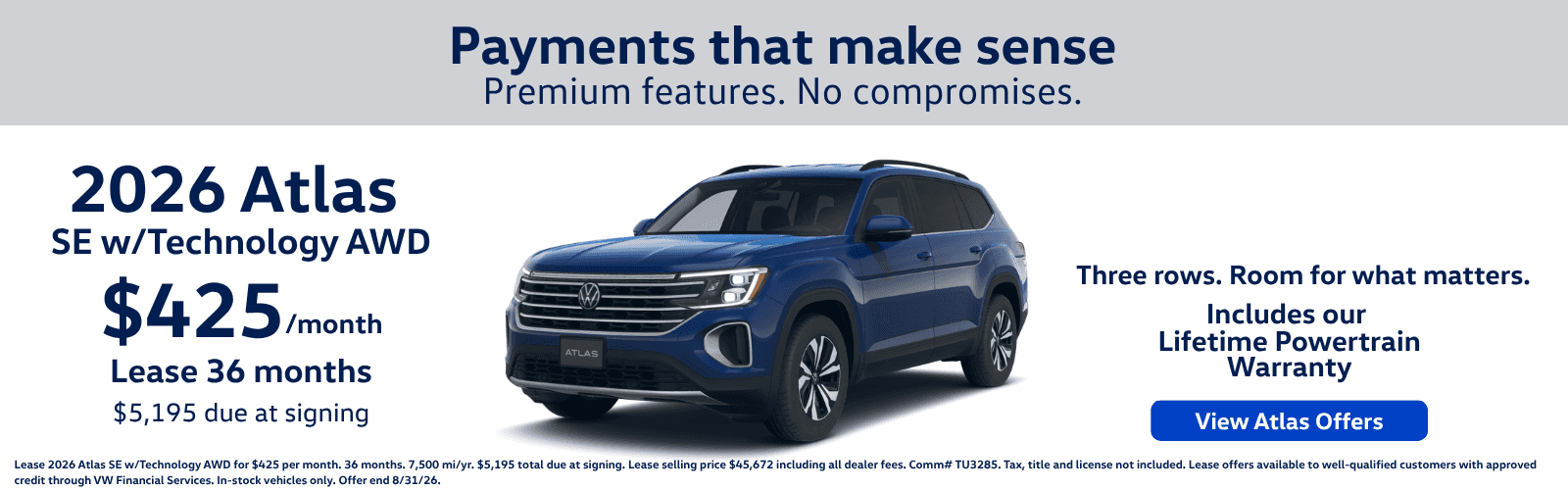 Lease Atlas SE with Technology all wheel drive for $425 per month
