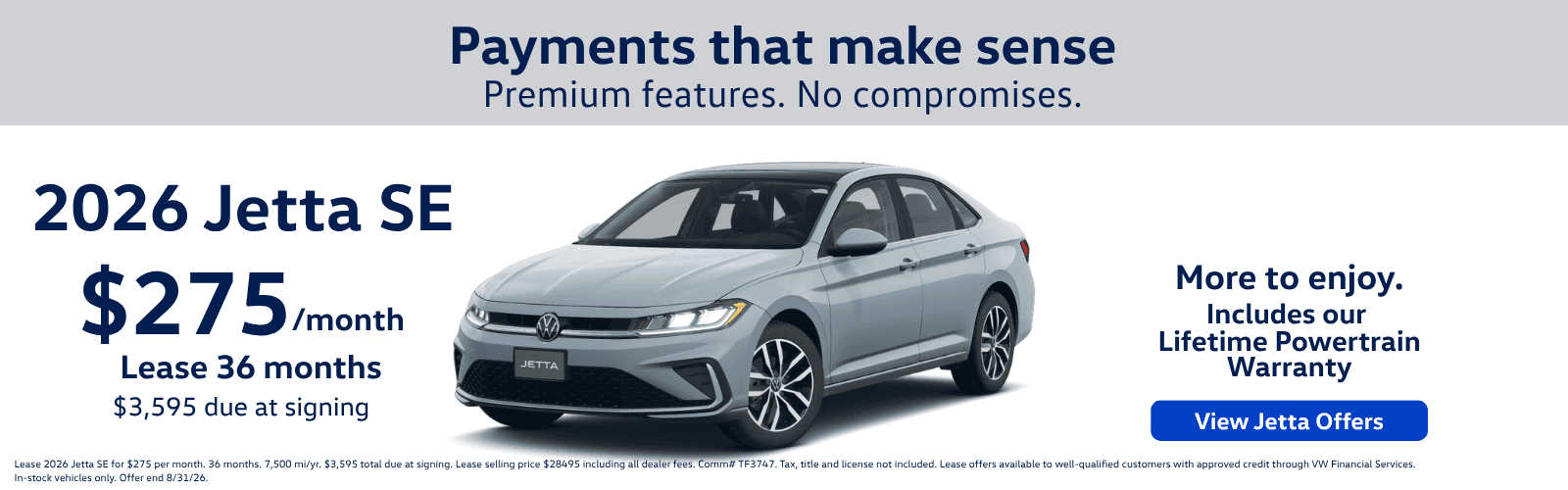 Jetta SE lease $275 per month