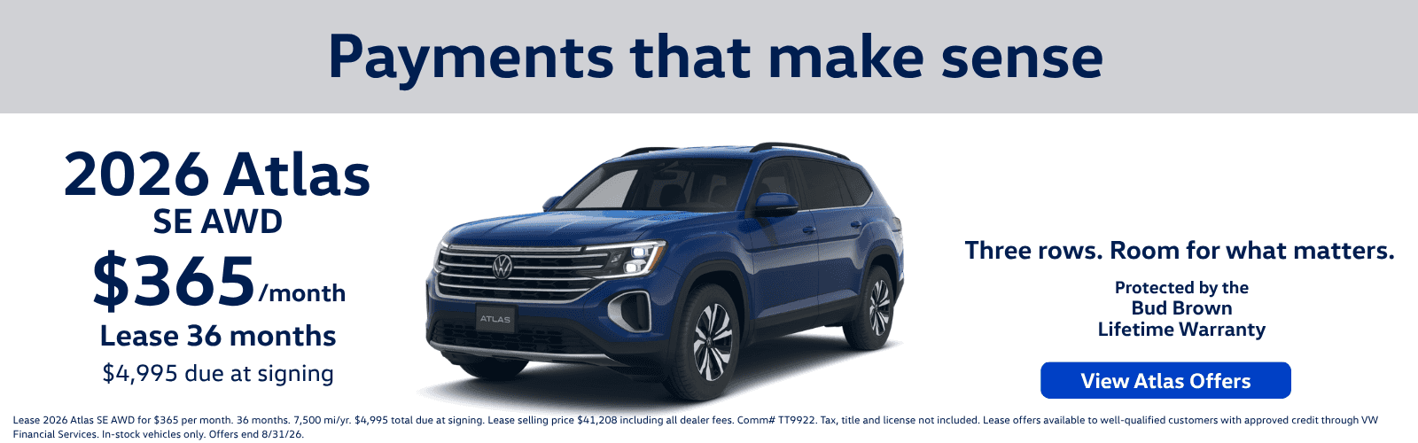 2026 Atlas SE AWD for $365 per month