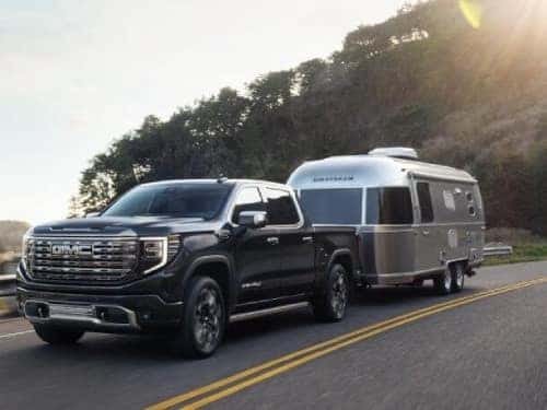 2024 GMC Sierra 1500 Denali towing an airstream