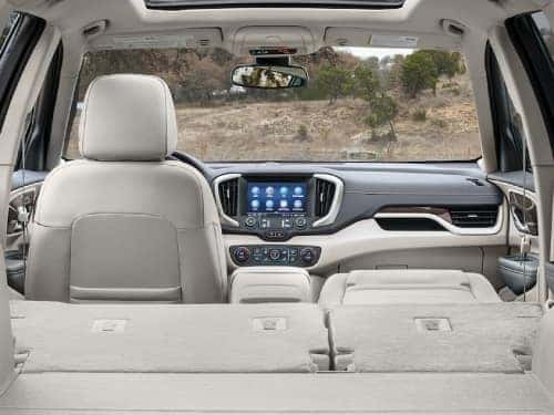 2024 GMC Terrain view of back seats down showing large cargo space