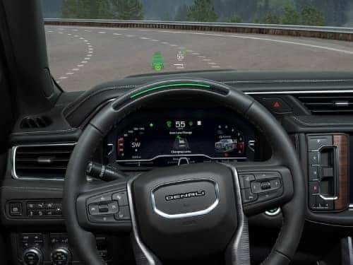 2024 GMC Yukon Denali view of steering wheel and dash while in super cruise mode