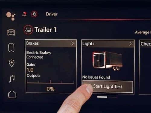 2024 GMC Canyon Denali views of trailering system app shown on touchscreen