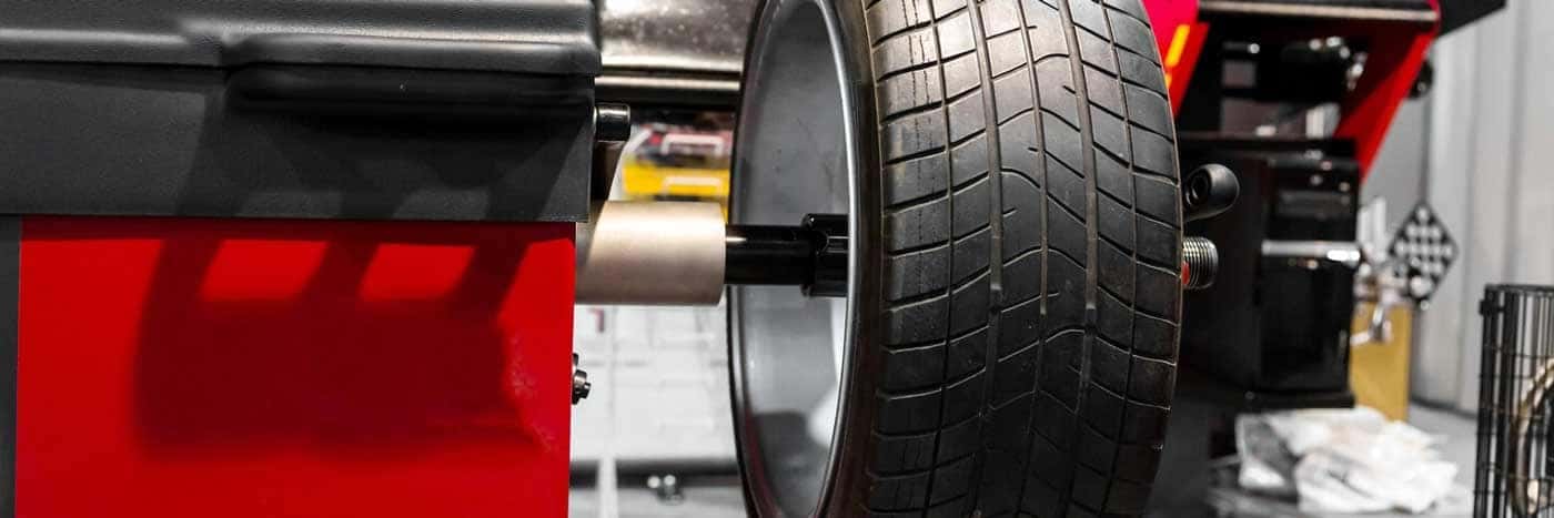 View of a tire getting balanced