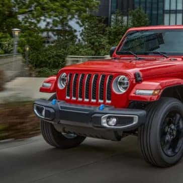 Red Jeep Wrangler on the highway