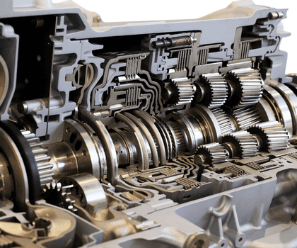 closeup transmission quarter cross section showing internals
