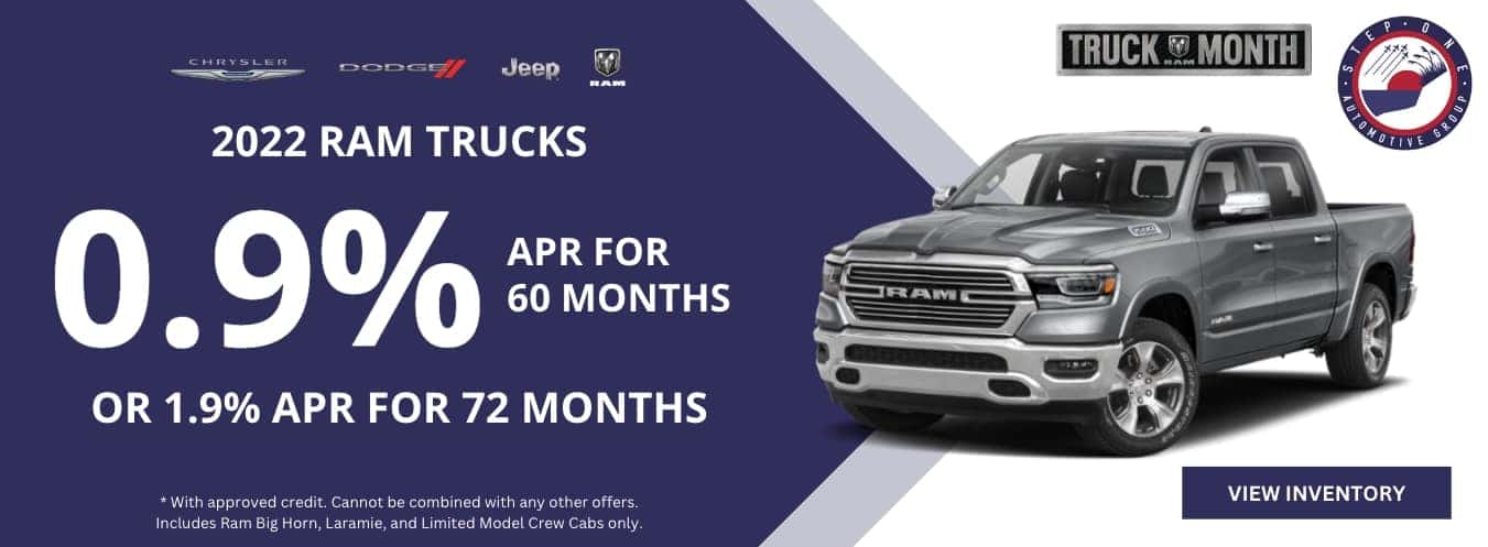 2022 Ram Trucks 0.9% APR for 60 Months or 1.9% APR for 72 Months at CDJR Fort Walton Beach