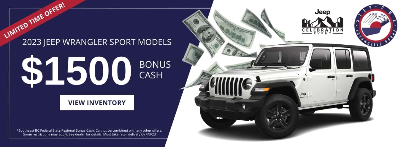 2023 Jeep Wrangler Sport Models $1500 Bonus Cash at CDJR FWB