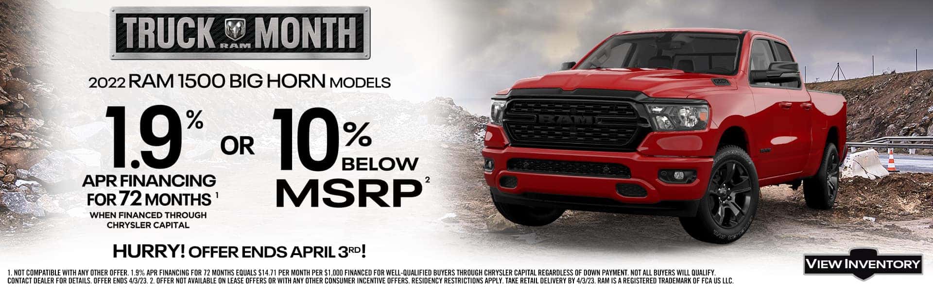 Ram Offer Truck of the Month 1.9% APR for 72 Months or 10% Below MSRP for CDJR Fort Walton Beach