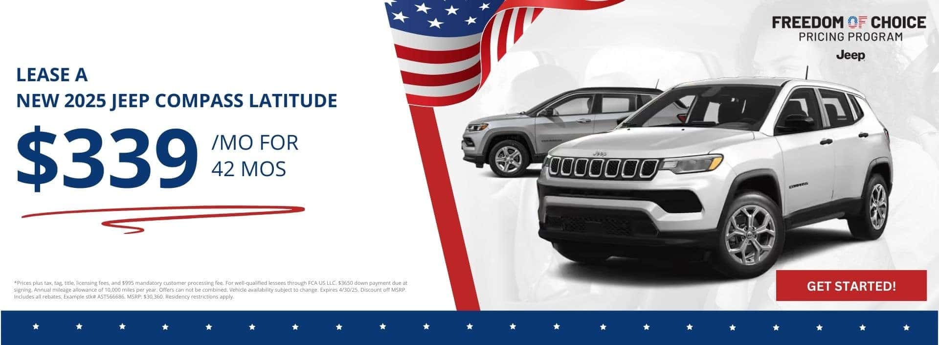 Lease a New Jeep Compass for $339/mo at Step One Chrysler Dodge Jeep Ram Fort Walton Beach in Fort Walton Beach, FL. Select the image to view matching inventory.