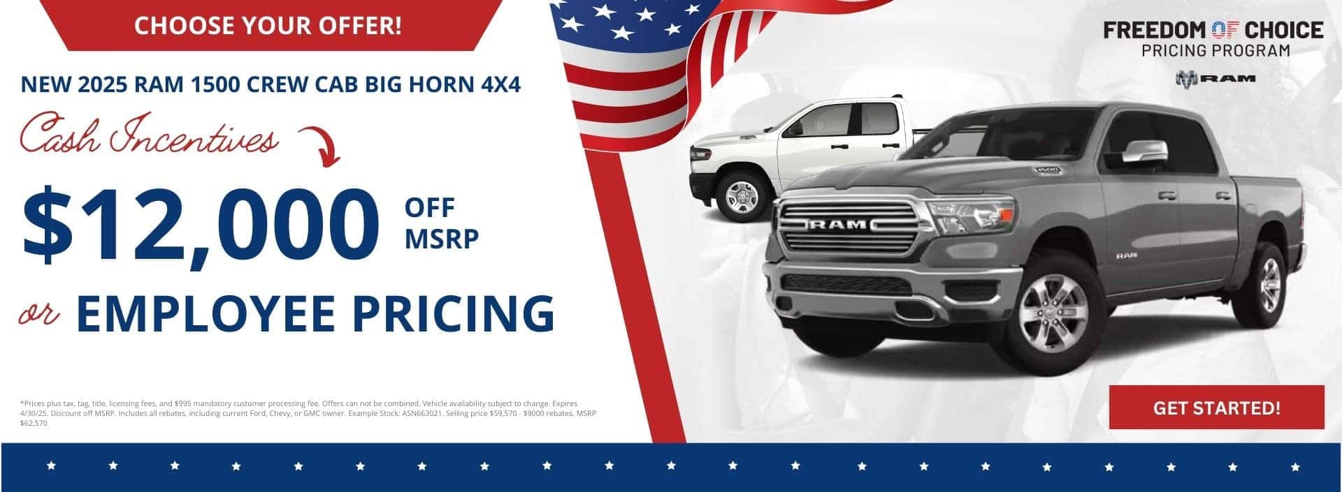 Buy a New Ram 1500 Crew Cab at $12,000 off MSRP at Step One Chrysler Dodge Jeep Ram Fort Walton Beach in Fort Walton Beach, FL. Select the image to view matching inventory.
