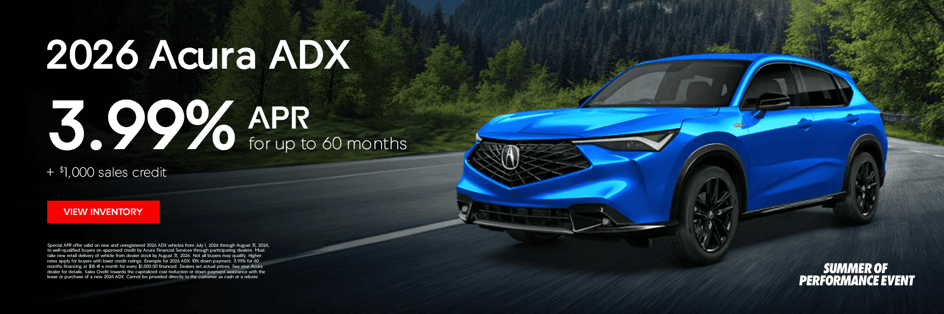 2026 Acura ADX 3.99% APR for up to 60 months + $1,000 sales credit