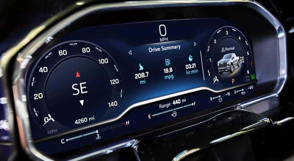 Close-up of the digital instrument cluster in a 2024 Chevy Silverado 1500.