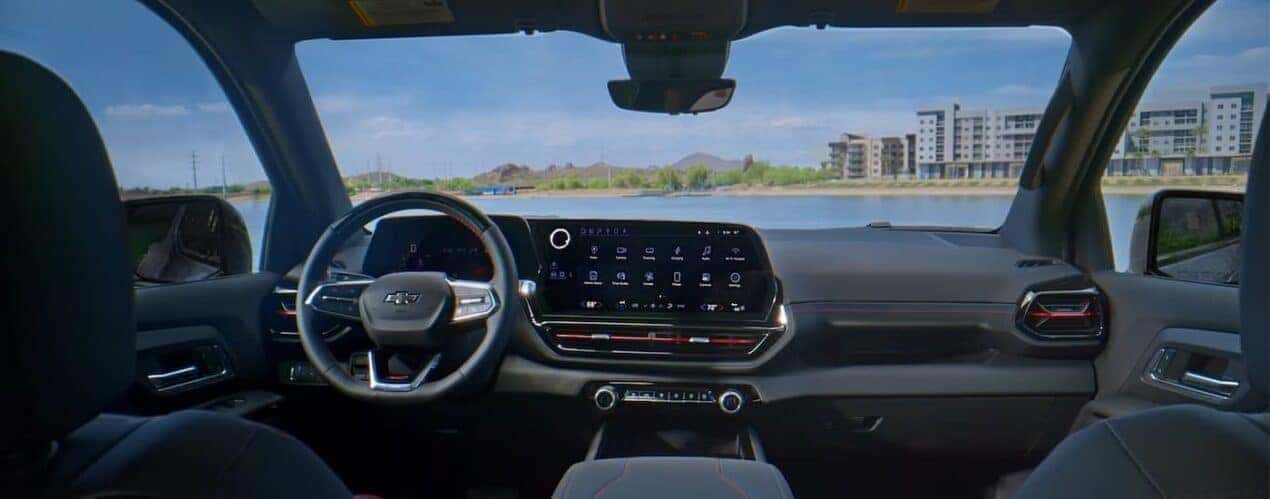 The dashboard and infotainment screen in a 2024 Chevy Silverado EV.