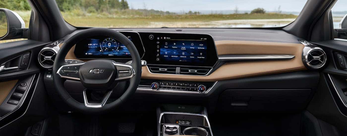 The tan interior of a 2025 Chevy Equinox for sale is shown.