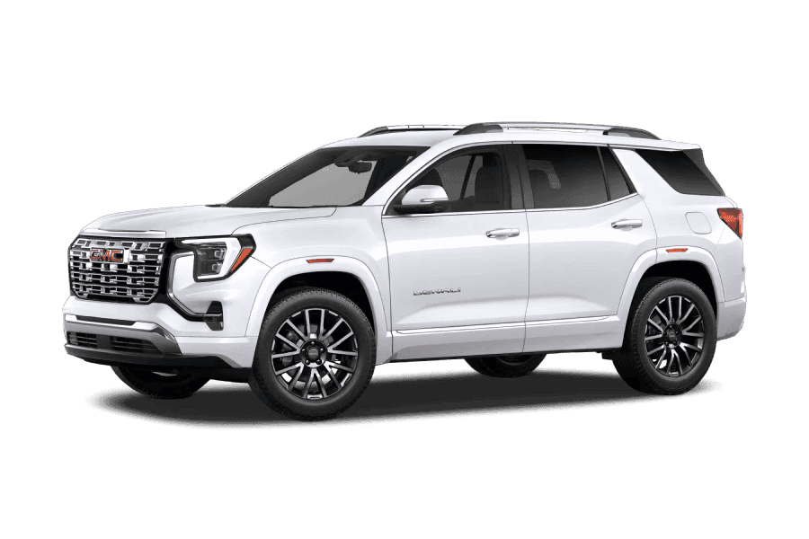 2027 GMC Terrain Denali in Glacier White  in three quarter angle.