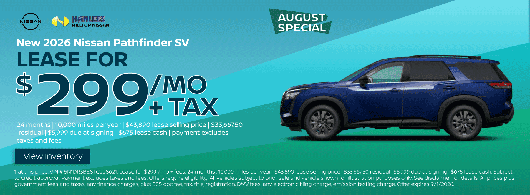 New 2026 Nissan Pathfinder SV Special