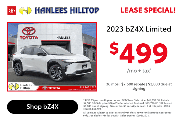 Lease a 2023 bZ4X Limited for $499 per month*!