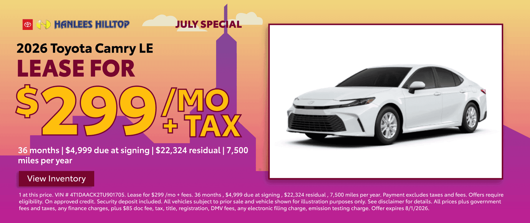 2026 Toyota Camry LE Special