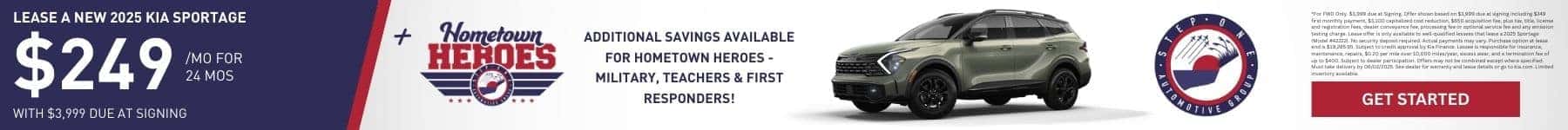 Lease a New 2025 KIA Sportage for $249 per month for 24 months with $3999 Due at Signing at Step One Kia Fort Walton Beach in Fort Walton Beach, FL. Select the image to view inventory.