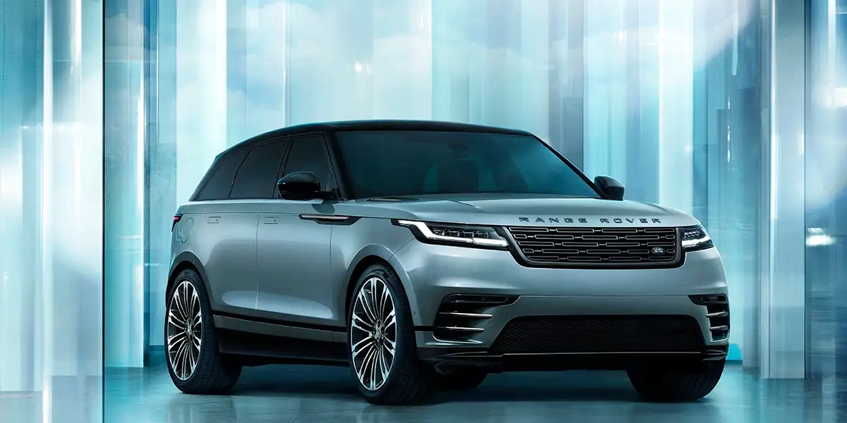 2026 Range Rover Velar front three-quarter view in silver finish