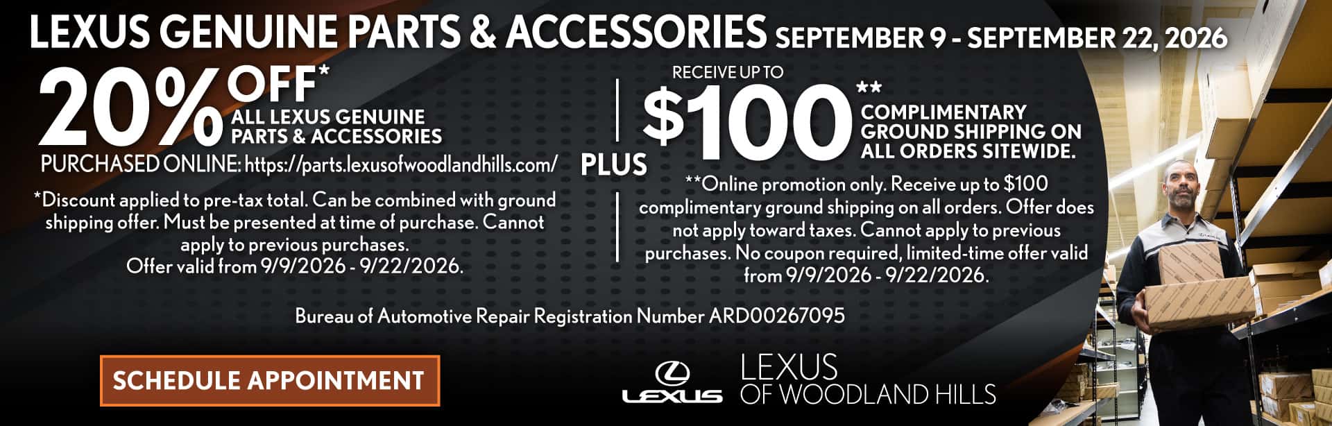 20% off Parts and Accessories! Expires 9/22/26.
