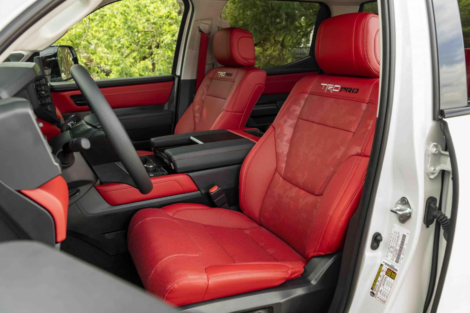 red TRD Pro interior leather seats in the 2025 toyota tundra