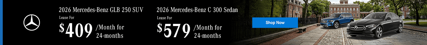 Headline: 2026 Mercedes-Benz GLB 250 SUV Headline 2: 2026 Mercedes-Benz C 300 Sedan