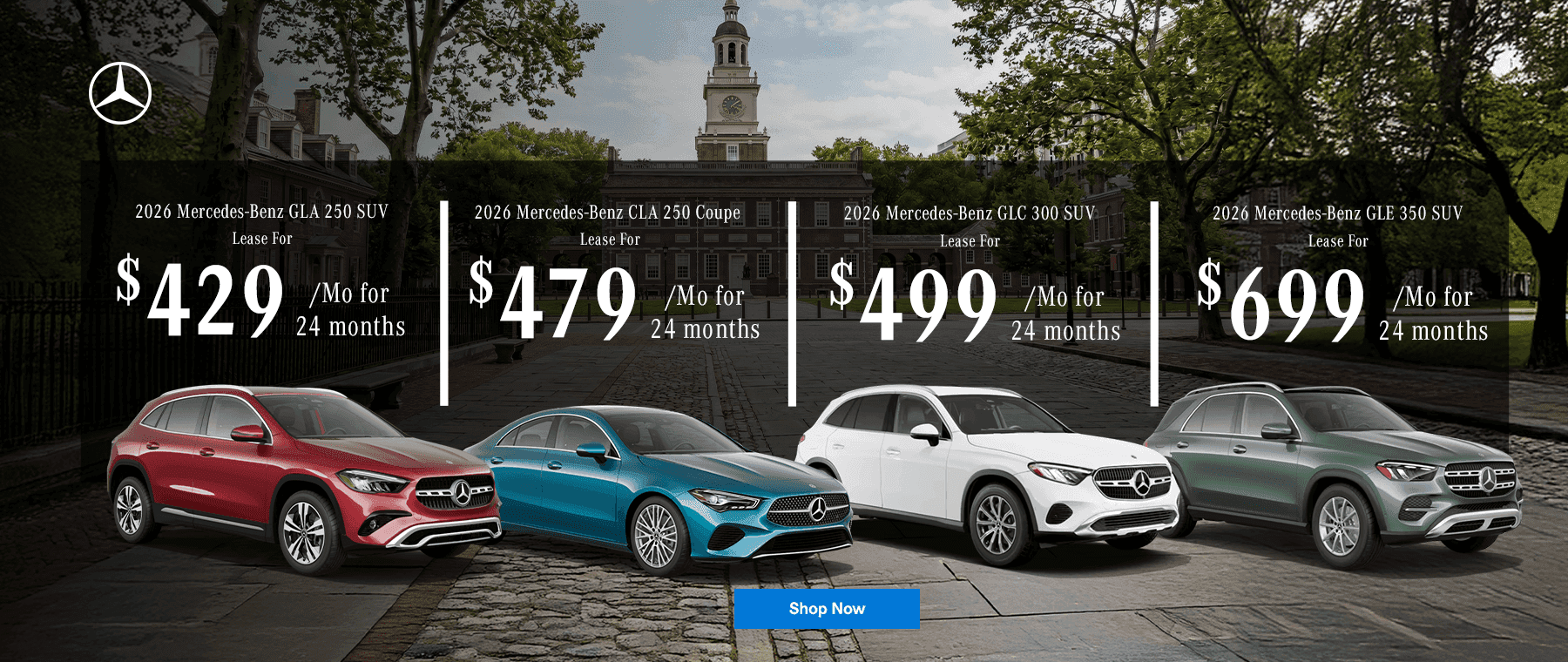 Headline 1: 2026 Mercedes-Benz GLA 250 SUV Headline 2: 2026 Mercedes-Benz CLA 250 Coupe Headline 3: 2026 Mercedes-Benz GLC 300 SUV Headline 4: 2026 Mercedes-Benz GLE 350 SUV