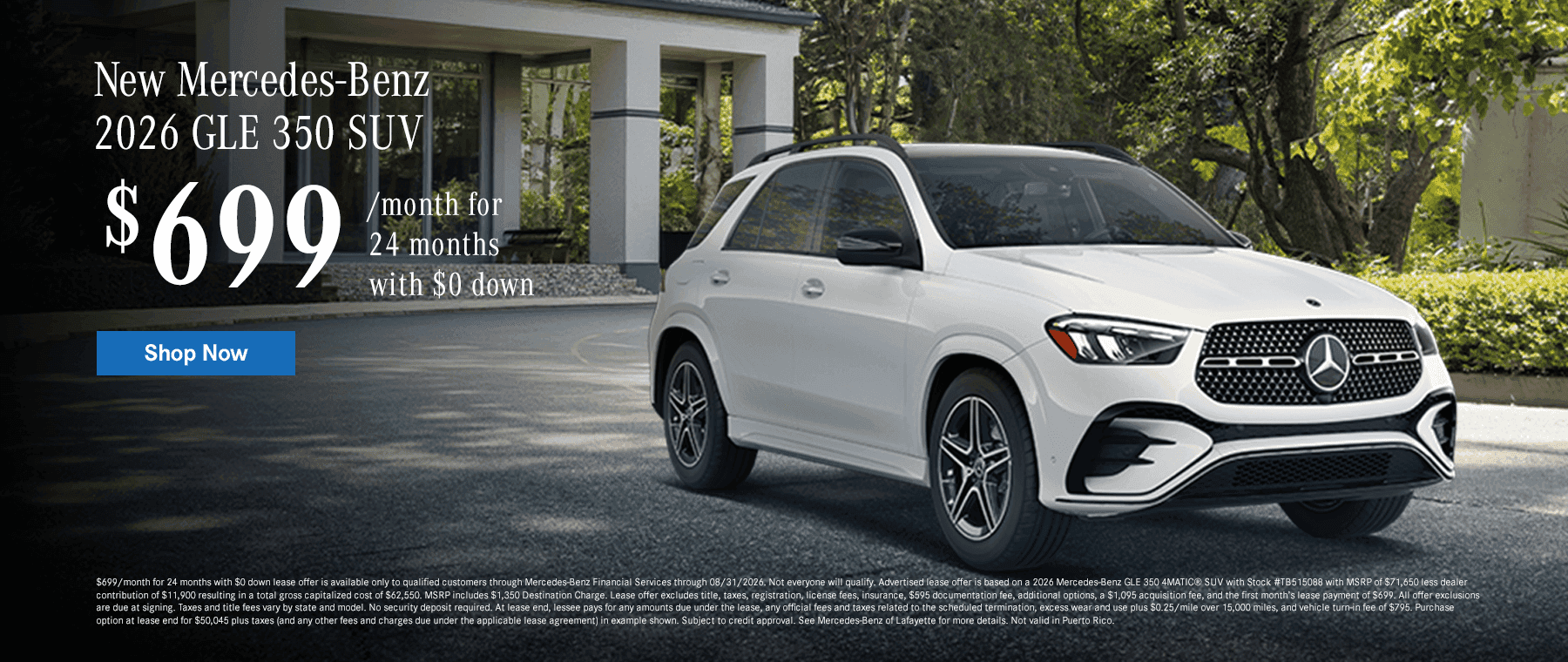 New Mercedes-Benz 2026 GLE 350 SUV $699/month for 24 months with $0 down