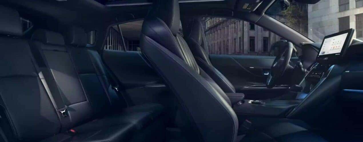 The black leather seats are shown in a 2023 Toyota Venza.