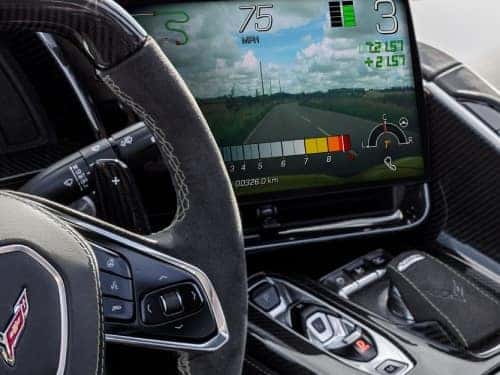 2025 Chevrolet Corvette Z06 view of touchscreen showing performance data recorder