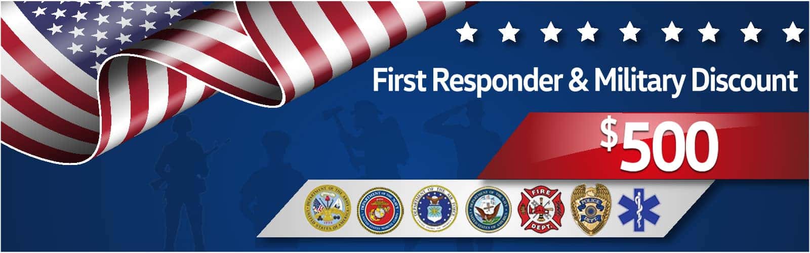 50% Discount for Veterans, Active Military, & First Responders