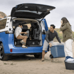 Family loading Volkswagen EV trunk