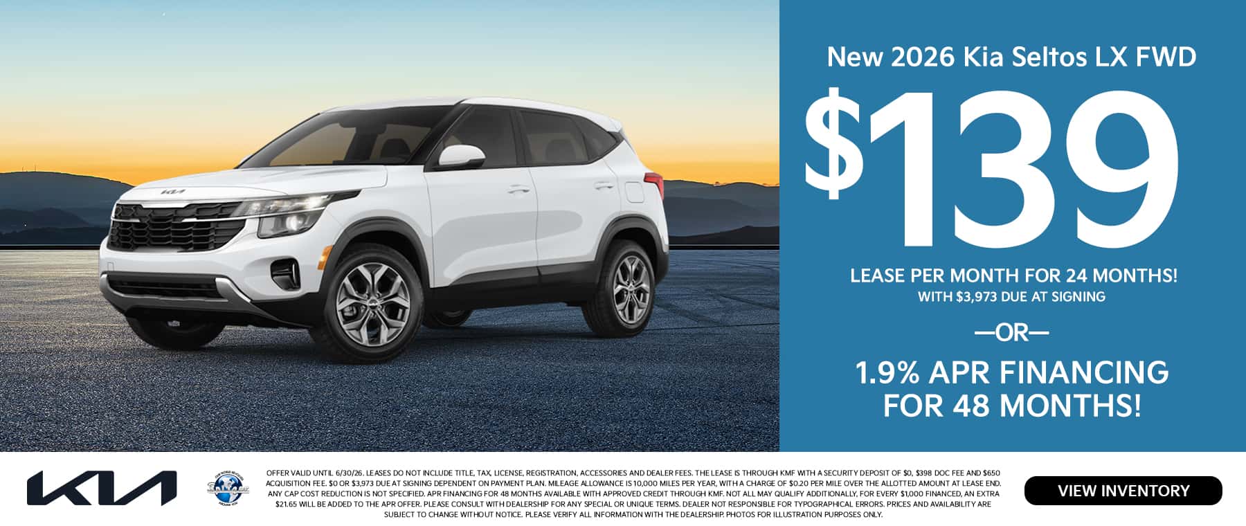 06.2026_2026 Kia Seltos_Lease for $139 for 24 mo OR 1.9% for 48 mo