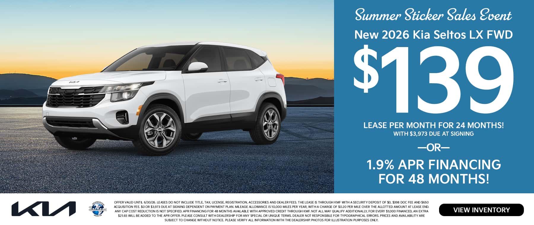 06.2026_2026 Kia Seltos_Lease for $139 for 24 mo OR 1.9% for 48 mo