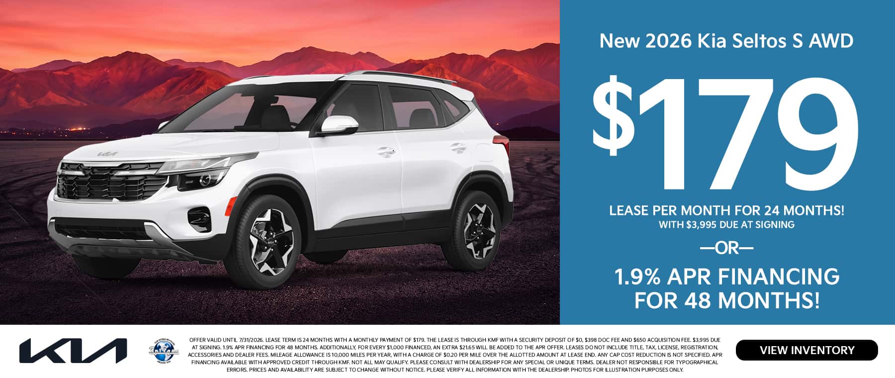 07.2026_2026 Kia Seltos_Lease for $179 for 24 mo OR 1.9% for 48 mo