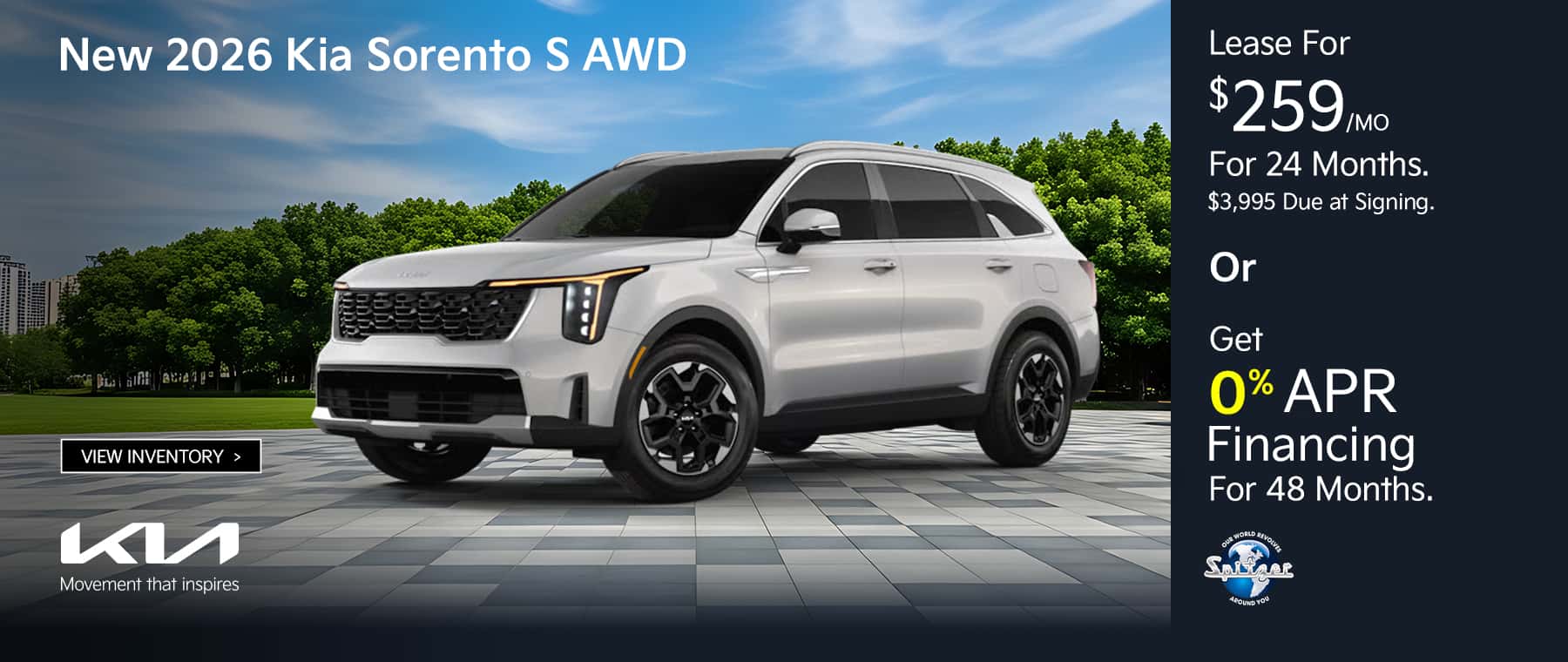 08.2026_Kia Sorento_Lease for $259 for 24 mo OR get 0% for 48 mo