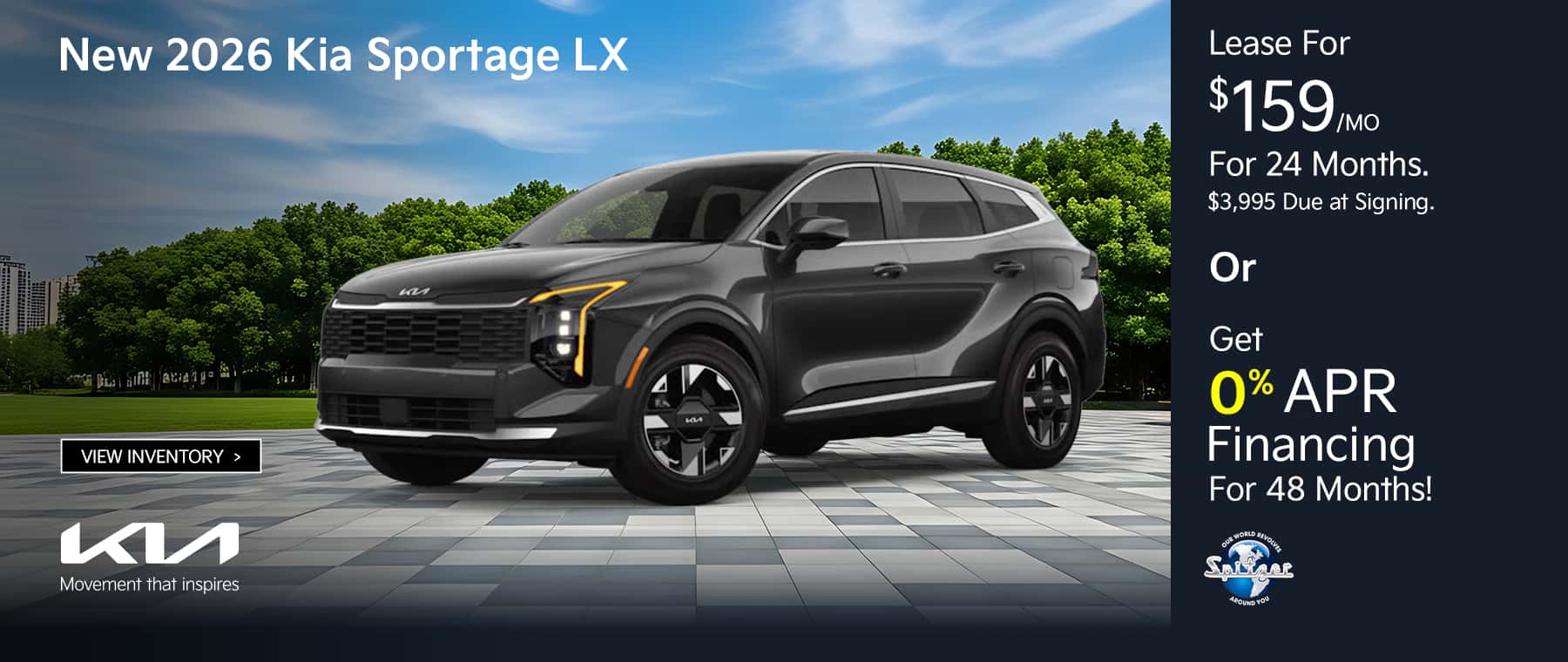 08.2026_Kia Sportage_Lease for $159 for 24 mo OR get 0% for 48 mo
