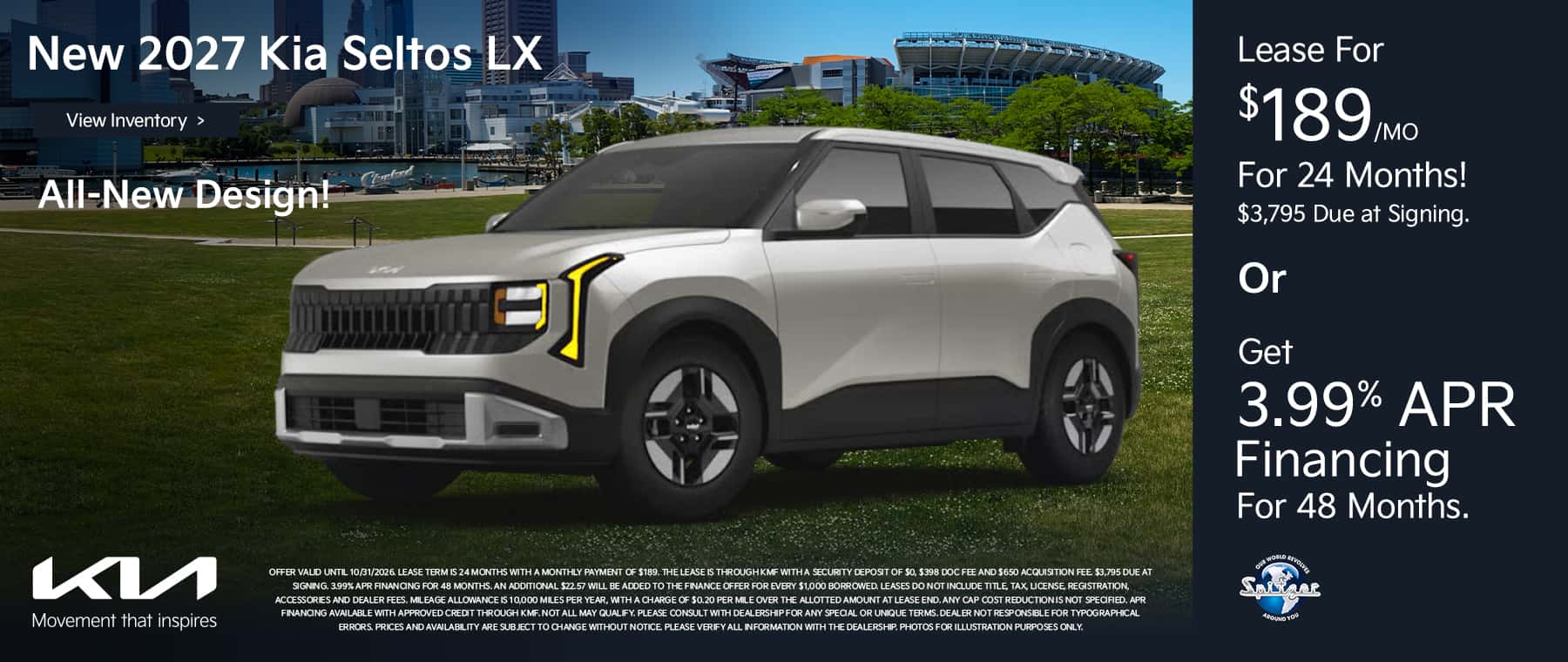 10.2026_Kia Seltos_Lease for $189 for 24 mo OR get 3.99% for 48 mo