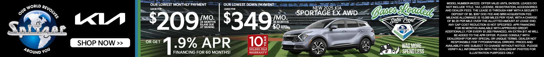 04.2025_CARRERA_LEASE A NEW 2025 KIA SPORTAGE LX AWD FOR $209 A MONTH FOR 36 MONTHS OR GET 1.9% APR FINANCING FOR 60 MONTHS!