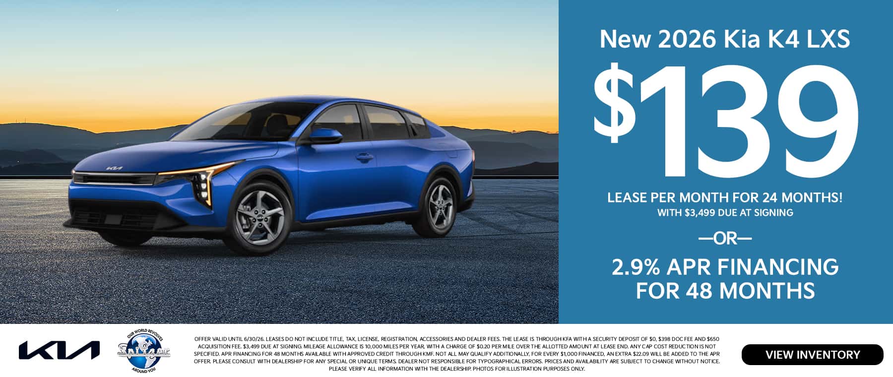 06.2026_2026 Kia K4_Lease for $139 for 24 mo OR 2.9% for 48 mo